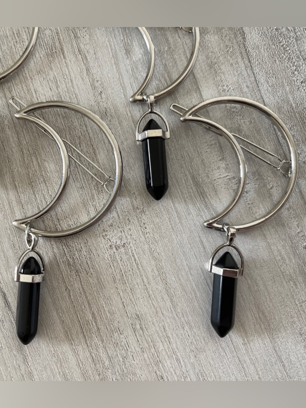 Silver Moon Hair Clip with Black Crystal - Picture 5 of 5